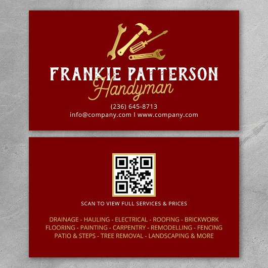 Red Gold Handyman Repair & Maintenance QR Code Visitekaartje