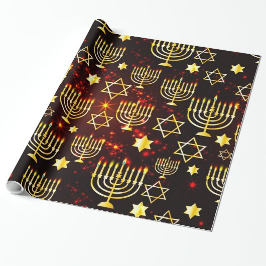 Red & Gold Hanukkah Menorah Cadeaupapier (Uitgerold)