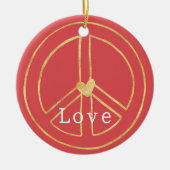 Red Gold Heart Peace Sign Love Christmas Keramisch Ornament (Voorkant)