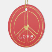 Red Gold Heart Peace Sign Love Christmas Keramisch Ornament (Links)