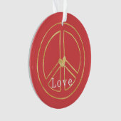 Red Gold Heart Peace Sign Love Christmas Ornament (voorkant)