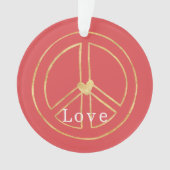 Red Gold Heart Peace Sign Love Christmas Ornament (voorkant)