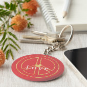 Red Gold Heart Peace Sign Love Christmas Sleutelhanger (Zijkant)