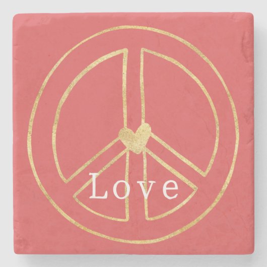 Red Gold Heart Peace Sign Love Valentine's Day Stenen Onderzetter (Voorkant)