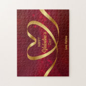 Red Gold Heart Ribbon Happy Valentine's Day Legpuzzel (Verticaal)