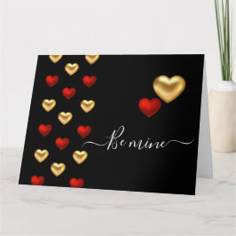 Red & Gold Hearts Black Valentijn Kaart