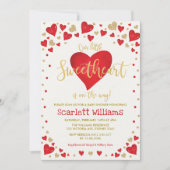 Red Gold Hearts, schatje meisje, Baby shower Kaart (Voorkant)
