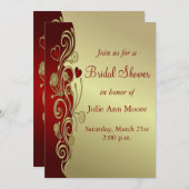 Red & Gold Hearts & Scrolls Vrijgezellenfeest Kaart (Voorkant / Achterkant)