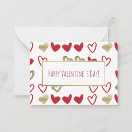Red & Gold Hearts-Valentijn-kaarten 100-pakket Notitiekaartje