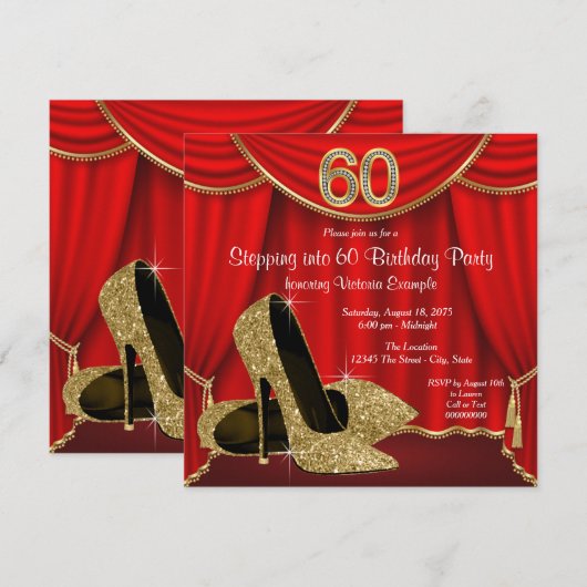 Red Gold High Heel Stepping In 60 Verjaardagsfeest Kaart (Voorkant / Achterkant)