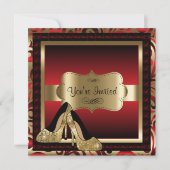 Red & Gold High Heels 00e verjaardag uitnodiging (Voorkant)