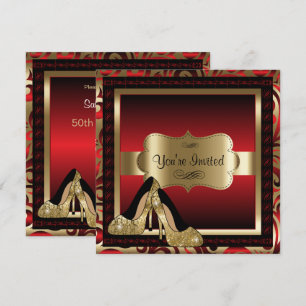 Red & Gold High Heels 00e verjaardag uitnodiging