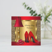 Red Gold High Heels Roos Wild Birthday Party Kaart (Staand voorkant)