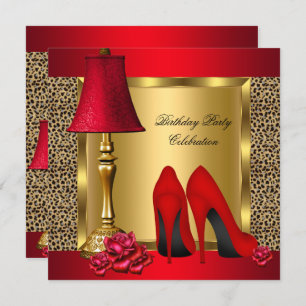 Red Gold High Heels Roos Wild Birthday Party Kaart