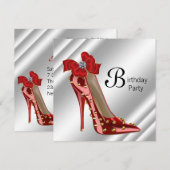 Red Gold High Hiel Birthday Party Invitation Kaart (Voorkant / Achterkant)