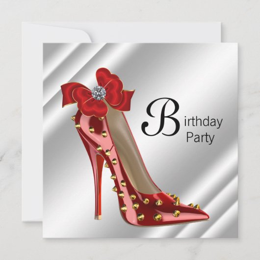 Red Gold High Hiel Birthday Party Invitation Kaart (Voorkant)