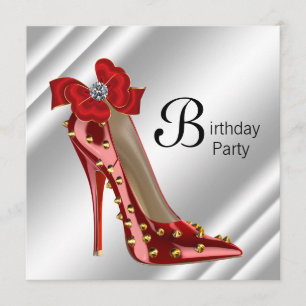 Red Gold High Hiel Birthday Party Invitation Kaart