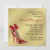 Red Gold High Hiel Birthday Party Invitation Kaart (Achterkant)