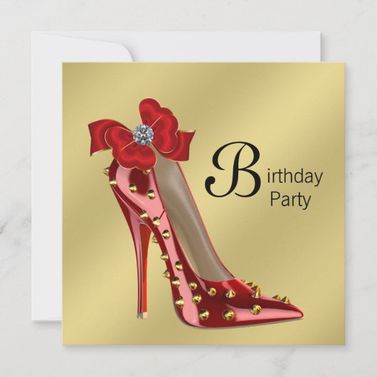 Red Gold High Hiel Birthday Party Invitation Kaart (Voorkant)