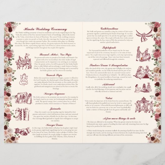 Red & Gold Hindu Wedding Ceremony Folded Program (Achterkant)