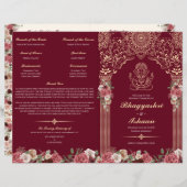 Red & Gold Hindu Wedding Ceremony Folded Program (Voorkant / Achterkant)