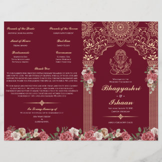 Red & Gold Hindu Wedding Ceremony Folded Program