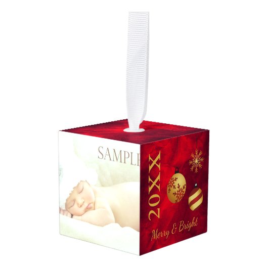 Red Gold Holiday Bulks Fotosjabloon Decoratie (Voorkant hoekig)