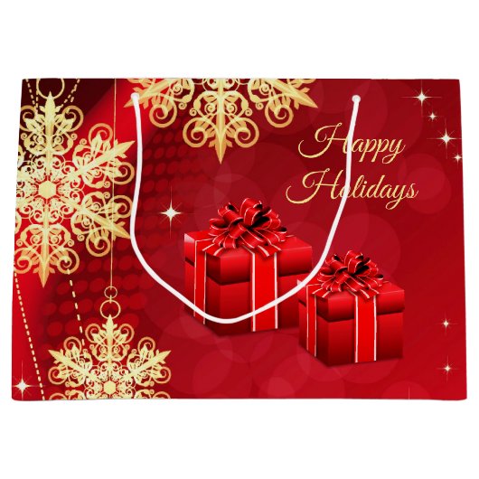 Red Gold Holiday Gift Bag Groot Cadeauzakje (Voorkant)