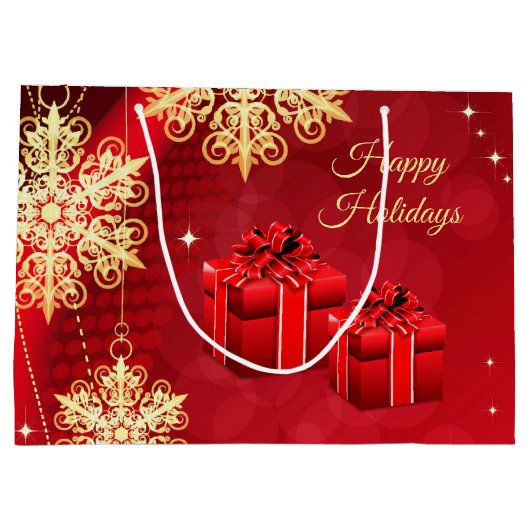 Red Gold Holiday Gift Bag Groot Cadeauzakje (Achterkant)