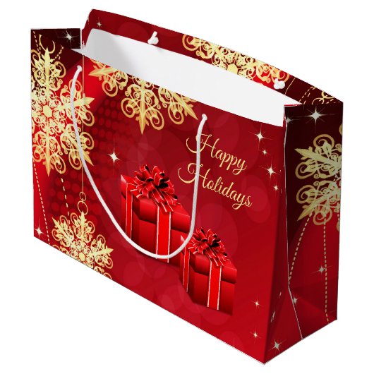 Red Gold Holiday Gift Bag Groot Cadeauzakje (Achterkant Gekanteld)