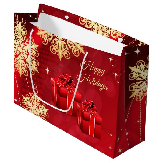 Red Gold Holiday Gift Bag Groot Cadeauzakje (Voorkant Gekanteld)