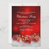 Red Gold Holly Baubles kerst uitnodiging (Voorkant)