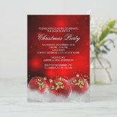 Red Gold Holly Baubles kerst uitnodiging (Staand voorkant)