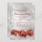 Red & Gold Holly Baubles kerst uitnodiging (Voorkant / Achterkant)