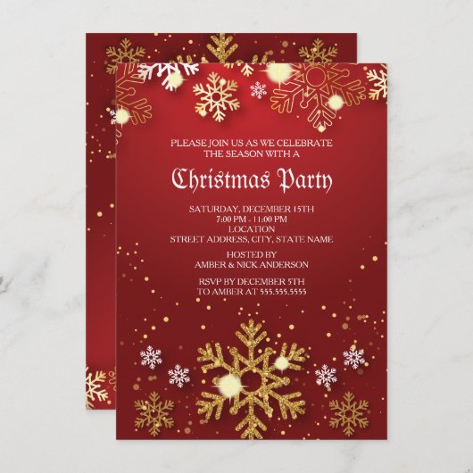 Red Gold Holly Baubles kerstfeestdag Kaart (Voorkant / Achterkant)