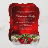 Red & Gold Holly Bells kerstparty Invite Kaart (Voorkant / Achterkant)