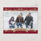 Red Gold Holly Berries Photo Happy New Year Feestdagenkaart (Voorkant)
