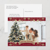 Red Gold Holly Christmas Blessings Christian Photo Feestdagenkaart (Voorkant / Achterkant)