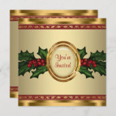 Red Gold Holly Corporate Christmas Party Kaart (Voorkant / Achterkant)