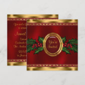 Red Gold Holly Corporate Christmas Party Kaart (Voorkant / Achterkant)