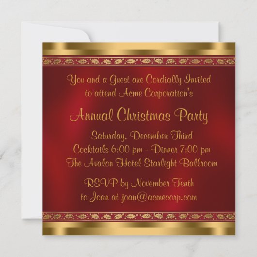 Red Gold Holly Corporate Christmas Party Kaart (Achterkant)