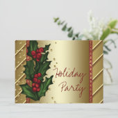 Red Gold Holly Corporate Holiday Party Kaart (Staand voorkant)