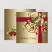 Red Gold Holly Corporate kerstfeest Kaart (Voorkant / Achterkant)