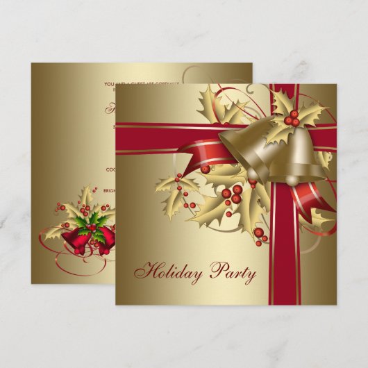 Red Gold Holly Corporate kerstfeest Kaart (Voorkant / Achterkant)