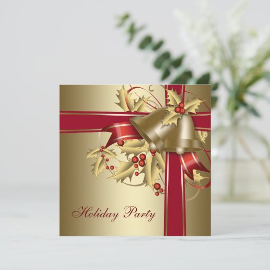 Red Gold Holly Corporate kerstfeest Kaart (Staand voorkant)