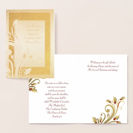 Red Gold Holly Folie Christelijke kerstkaarten Kaarten (Display)