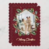 Red Gold Holly Krans Foto Vrolijke Kerst Kaart (Voorkant / Achterkant)