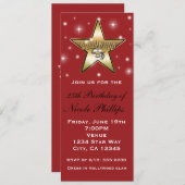 Red & Gold Hollywood Star Retro Uitnodiging (Voorkant / Achterkant)