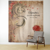 Red Gold Horse Rustic Photo Backdrop Tapestries Wandkleed (In situ)