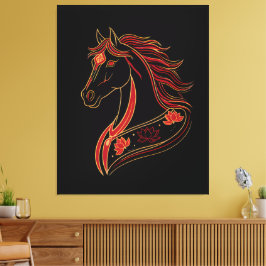 Red & Gold Horse with Lotus, Spiritual Symbolic  Canvas Afdruk